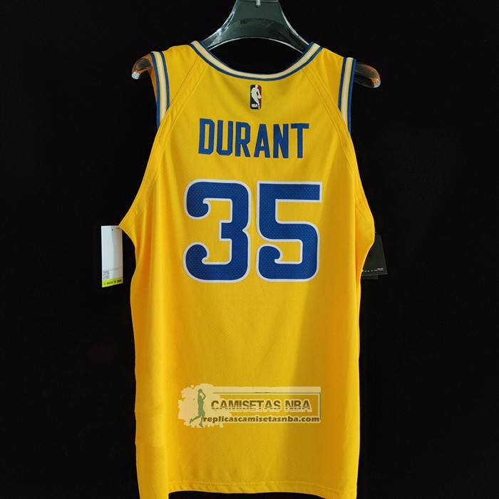 Camiseta Golden State Warriors Kevin Durant NO 35 Hardwood Classic Autentico Amarillo